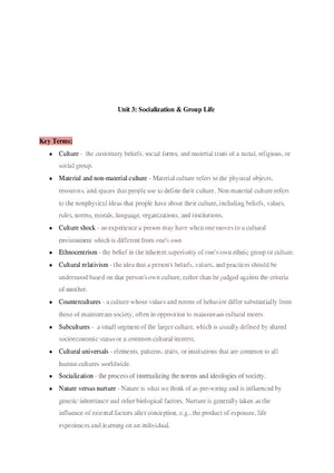Sociology Unit 3 Socialization & Group Life