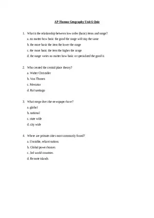 AP Human Geography Unit 6 Quiz