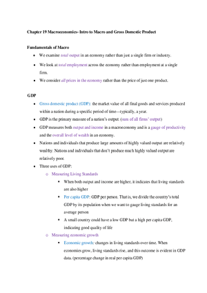 Chapter 19 Macroeconomics- Intro to Macro and Gross Domestic Product