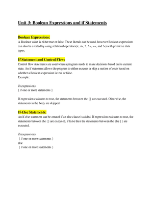 AP Computer Science A   Unit 3 Boolean Expressions and if Statements