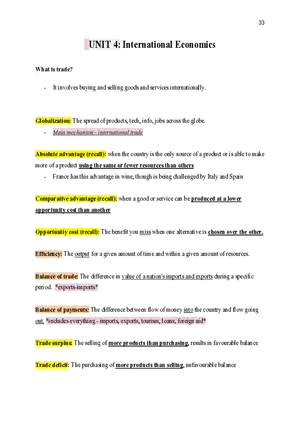 Economics Unit 4 International Economics