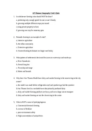 AP Human Geography Unit 5 Quiz