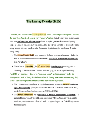 United States History The Roaring Twenties (1920s)
