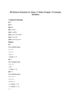 RD Sharma Solutions for Class 11 Maths Chapter 13 Complex