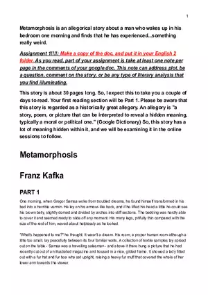 Text: Metamorphosis by Franz Kafka