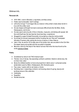 Whitman Info and Personal Life