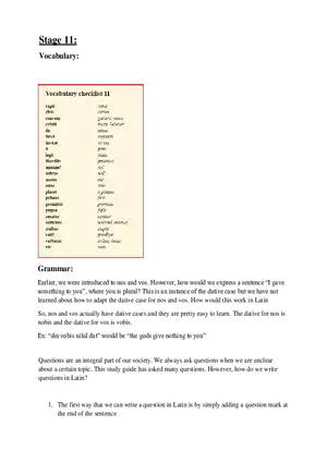 Latin Study Guide Stage 11