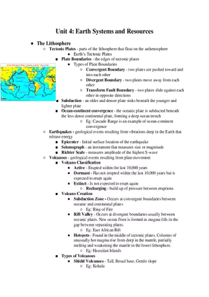 AP Environmental Science Unit 4 Earth Systems and Resources