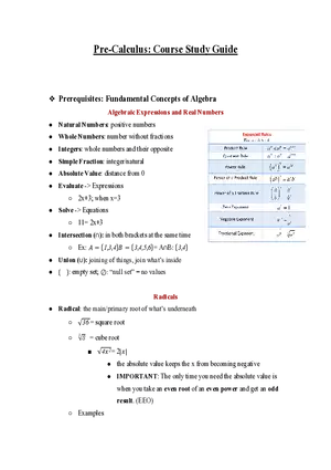 Pre-Calculus Course Study Guide