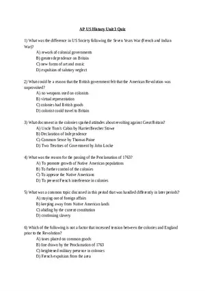 AP US History Unit 3 Quiz