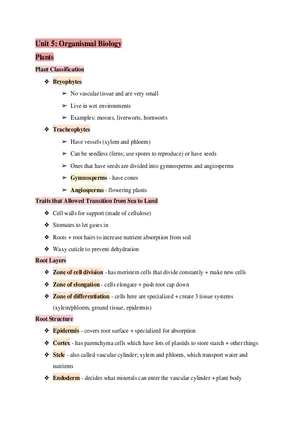 Test Guide Unit 5 Organismal Biology