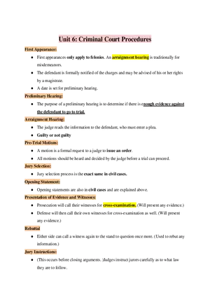 Business and American Law Unit 6 Criminal Court Procedures