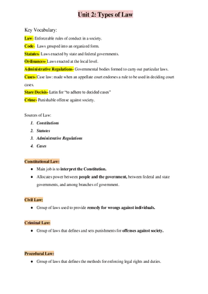 Business and American Law Unit 2 Types of Law