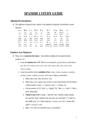 Spanish 1 Study Guide