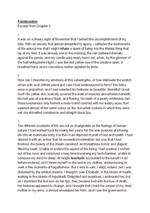 Frankenstein Excerpt from Chapter 5