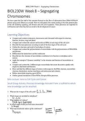 Bio 230W Week 8 Learning Guide with Answers