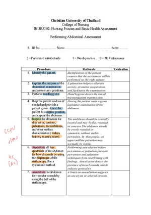 Abdomen Assessment : Checklist