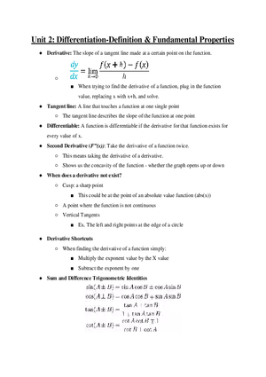 AP Calculus Unit 2 Differentiation - Definition & Fundamental Properties