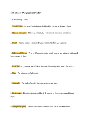 Global Cultures Unit 1 Basics of Geography and Culture