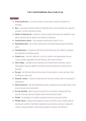 Sociology Unit 2 Race, Gender, & Social Stratification