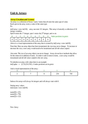 AP Computer Science A   Unit 6 Arrays