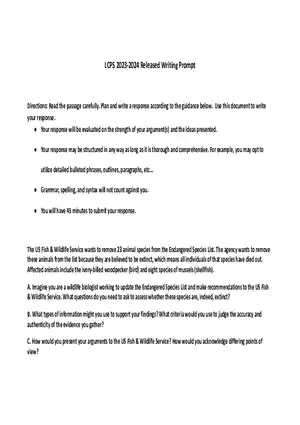 Released Writing Prompt and Rubric