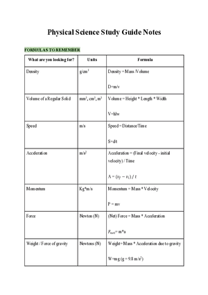 Physical Science Study Guide Notes