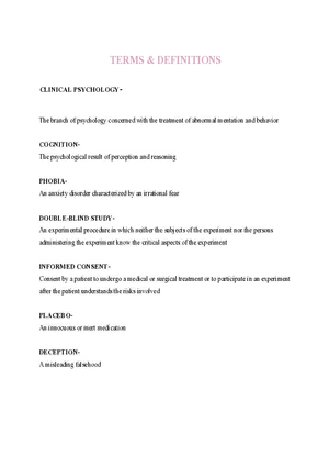 Psychology  1. Terms & Definitions