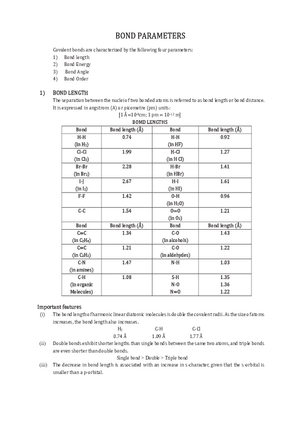 Bond Parameters Notes