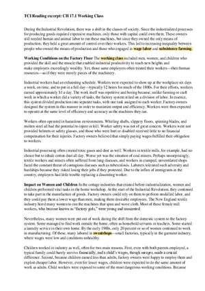 TCI Reading excerpt: CH 17.1 Working Class