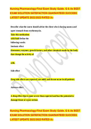 Nursing Pharmacology-Final Exam Study Guide