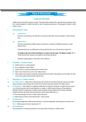 Tips & Formulas Surface Tension