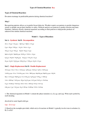 Types of Chemical Reactions Key