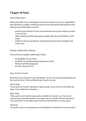 Chapter 16 Notes - Public Policy
