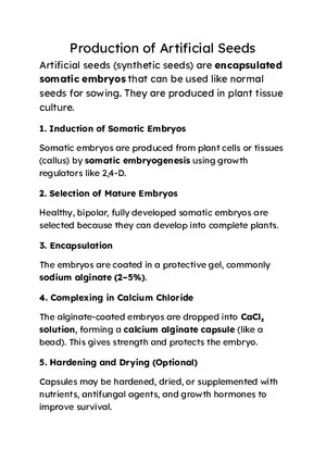 Production of Artificial Seeds