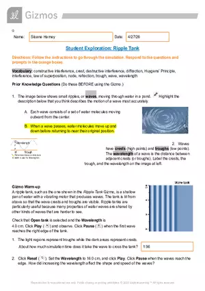 Student Exploration: Ripple Tank