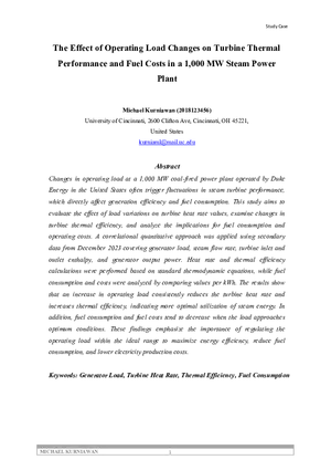 The Effect of Operating Load Changes on Turbine Thermal Performance