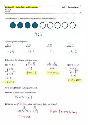Worksheet 3 – Ratios, Rates, and Proportions