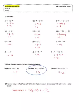 Worksheet 1 - Integers