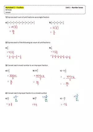 Worksheet 2 - Fractions