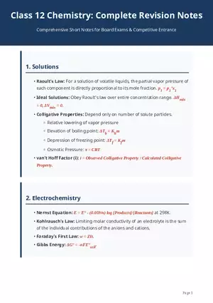 Class 12 Chemistry: Complete Revision Notes