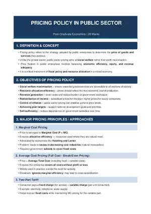 Pricing Policy In Public Sector