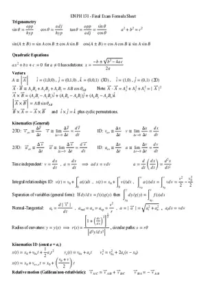 EN PH 131 - Final Exam Formula Sheet