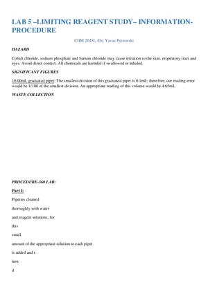Lab 5 - Limiting Reagent Study - Information and Procedure