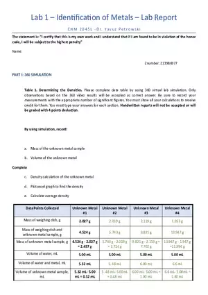 Lab 1 - Identification of Metals - Lab Report
