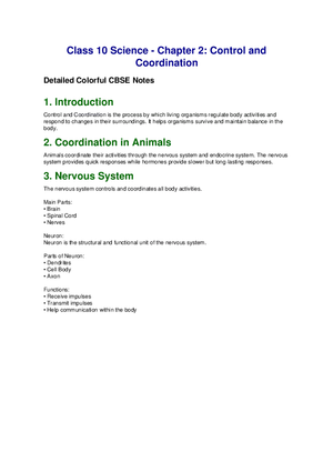 Class 10 Science - Chapter 2: Control and Coordination