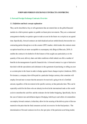 Forward Foreign Exchange Contracts And Pricing