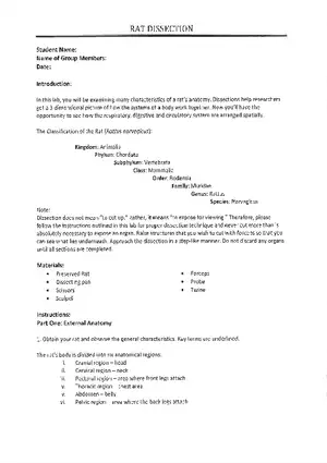 Notes on Practice of Rodents Dissection