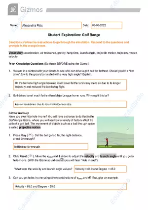 Student Exploration: Golf Range