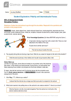 Student Exploration: Polarity and Intermolecular Forces